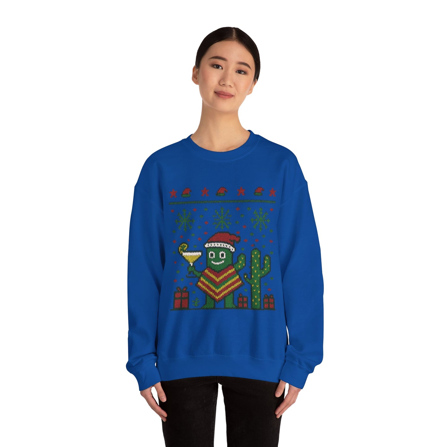 Festive Cactus Christmas Women's Sweatshirt, Funny Santa Hat Holiday Pullover, Women's Heavy Blend™ Crewneck Sweatshirt