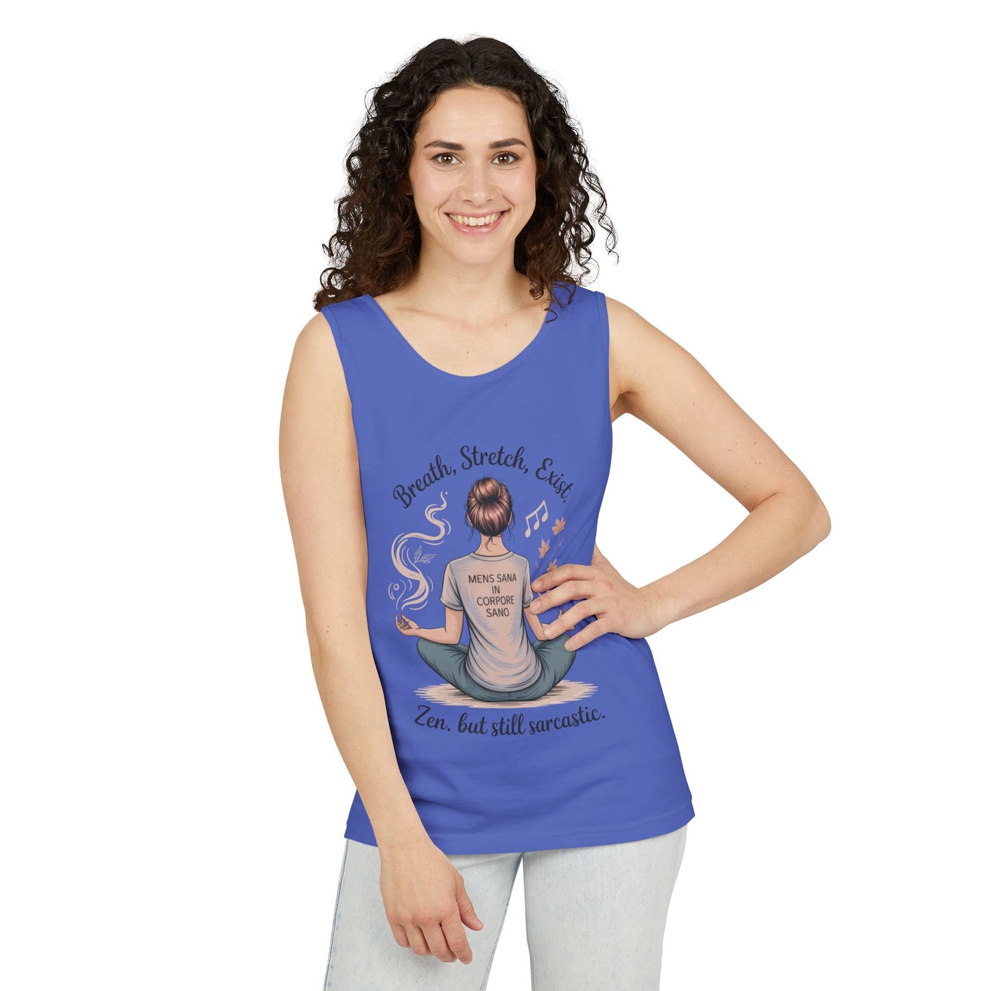 Zen Sarcastic Tank Top, Unisex Meditation Shirt, Breath Stretch Exist Tee, Yoga Apparel, Gift for Mindfulness Lovers