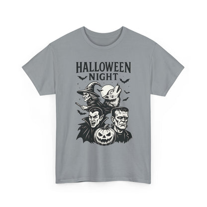 Halloween Night Men's T-Shirt, Classic Monsters Graphic Tee, Witch, Vampire, Frankenstein, Werewolf