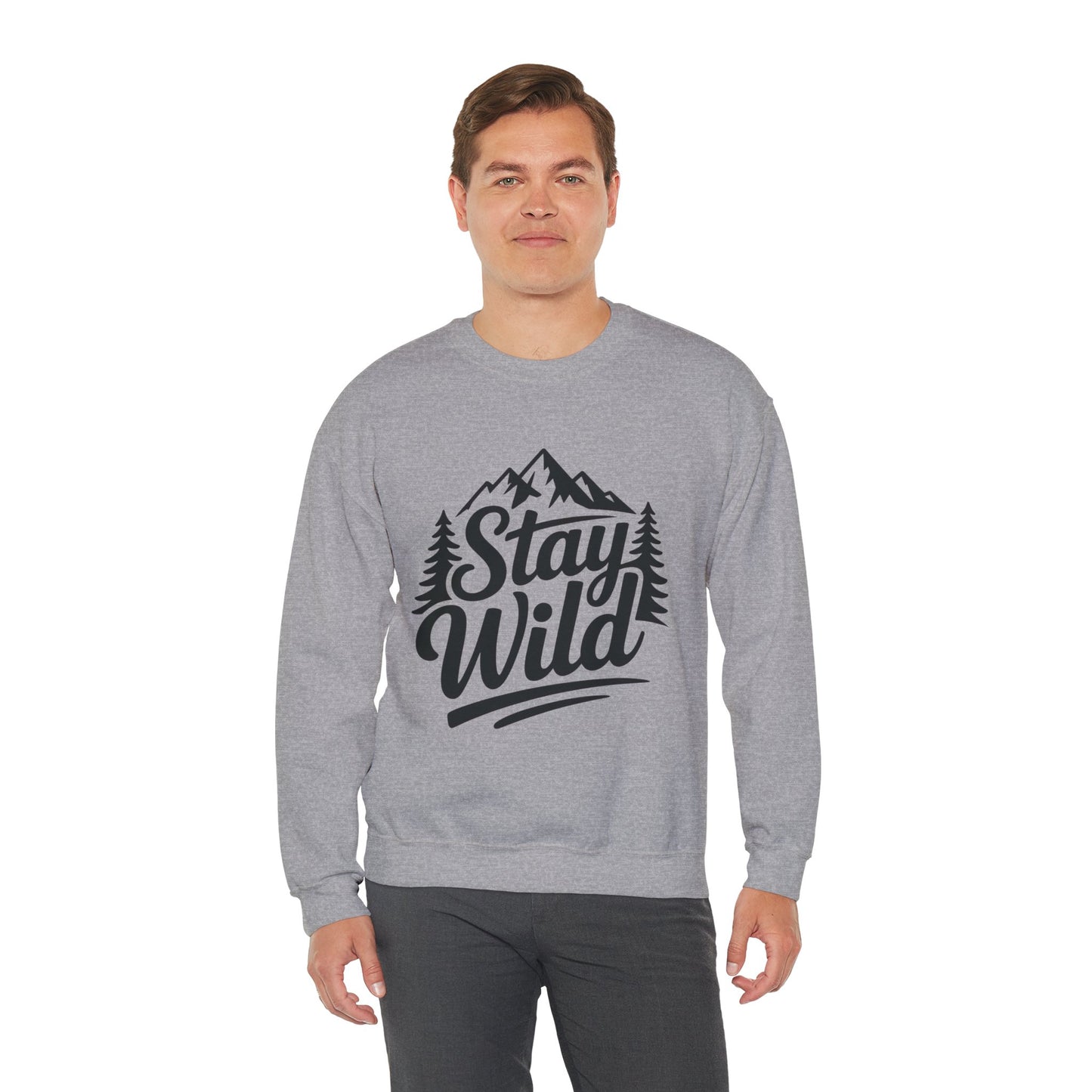 Stay Wild Unisex Crewneck Sweatshirt, Cozy Casual Wear for Adventurers, for Nature Lovers, Mountain Nature Unisex Crewneck Sweatshirt