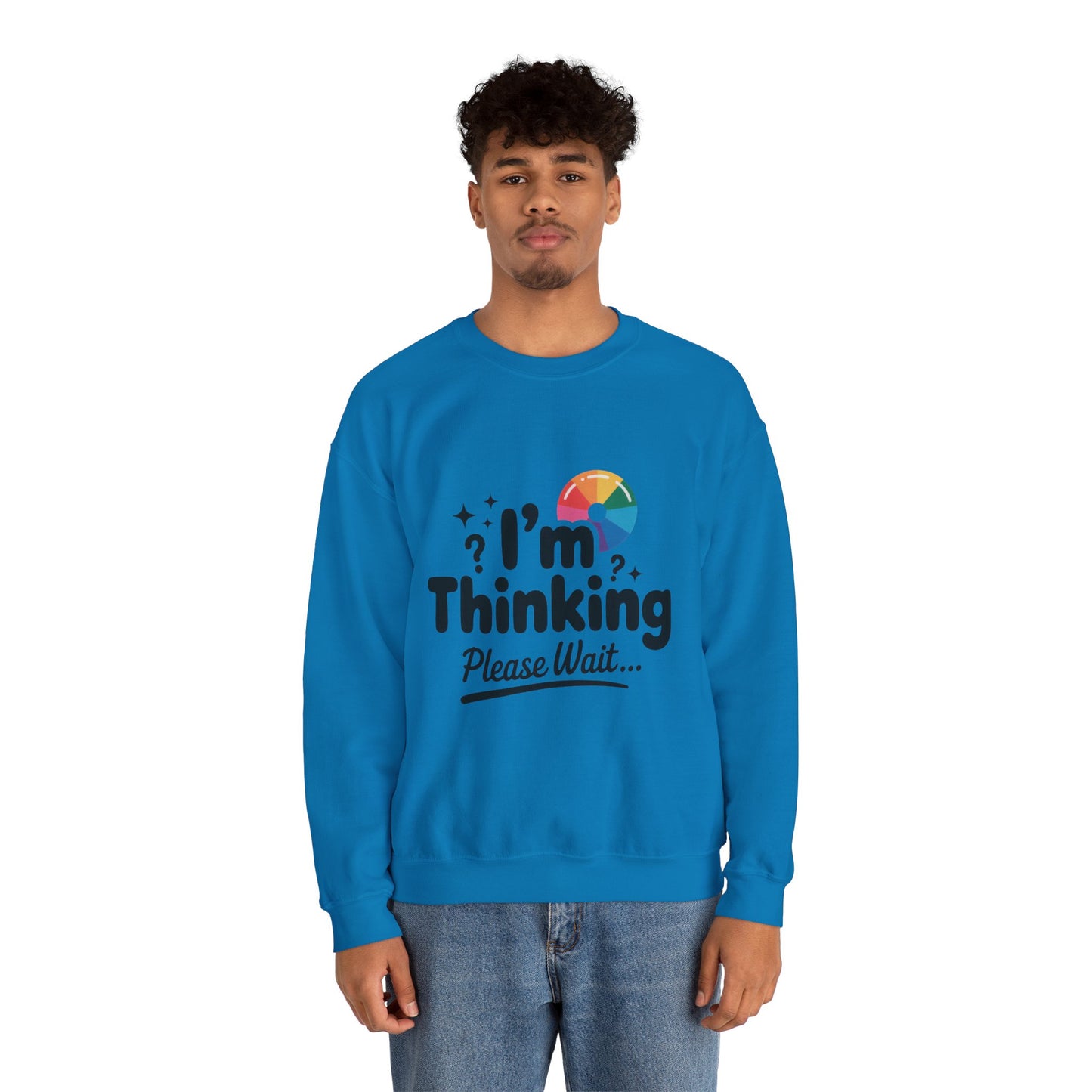 Funny - Im Thinking Please Wait - Mens Sweatshirt, Cute Geeky Gift for Introverts, Programmers, Designers, Humor Crewneck, Gift for Adults