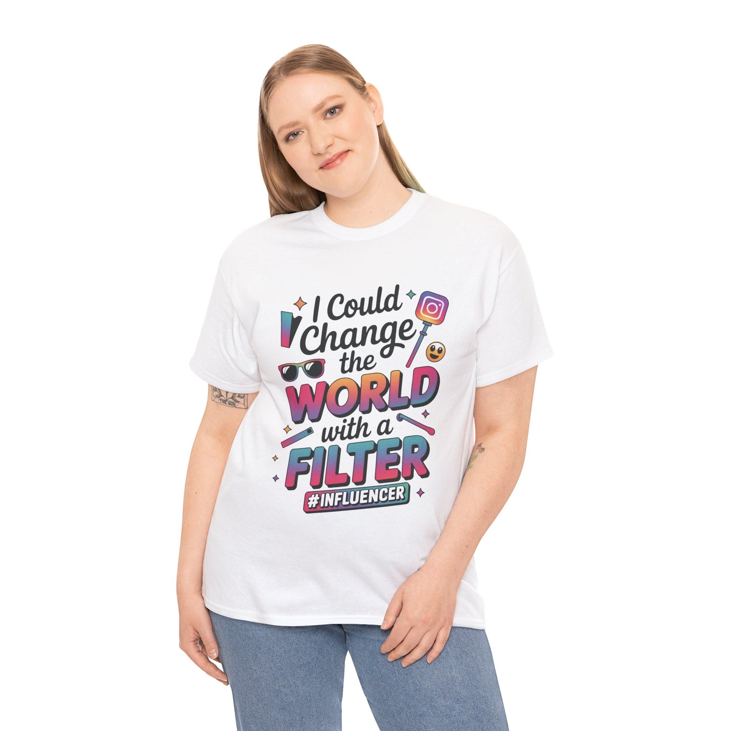 Womens Heavy Cotton Tee, Womens Influencer T-Shirt, Funny Social Media Graphic Tee, Cute Trendy Top