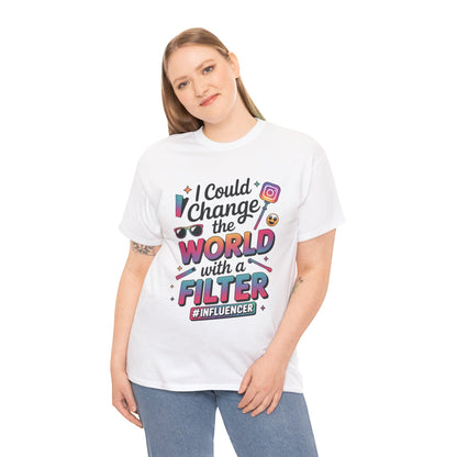 Womens Heavy Cotton Tee, Womens Influencer T-Shirt, Funny Social Media Graphic Tee, Cute Trendy Top