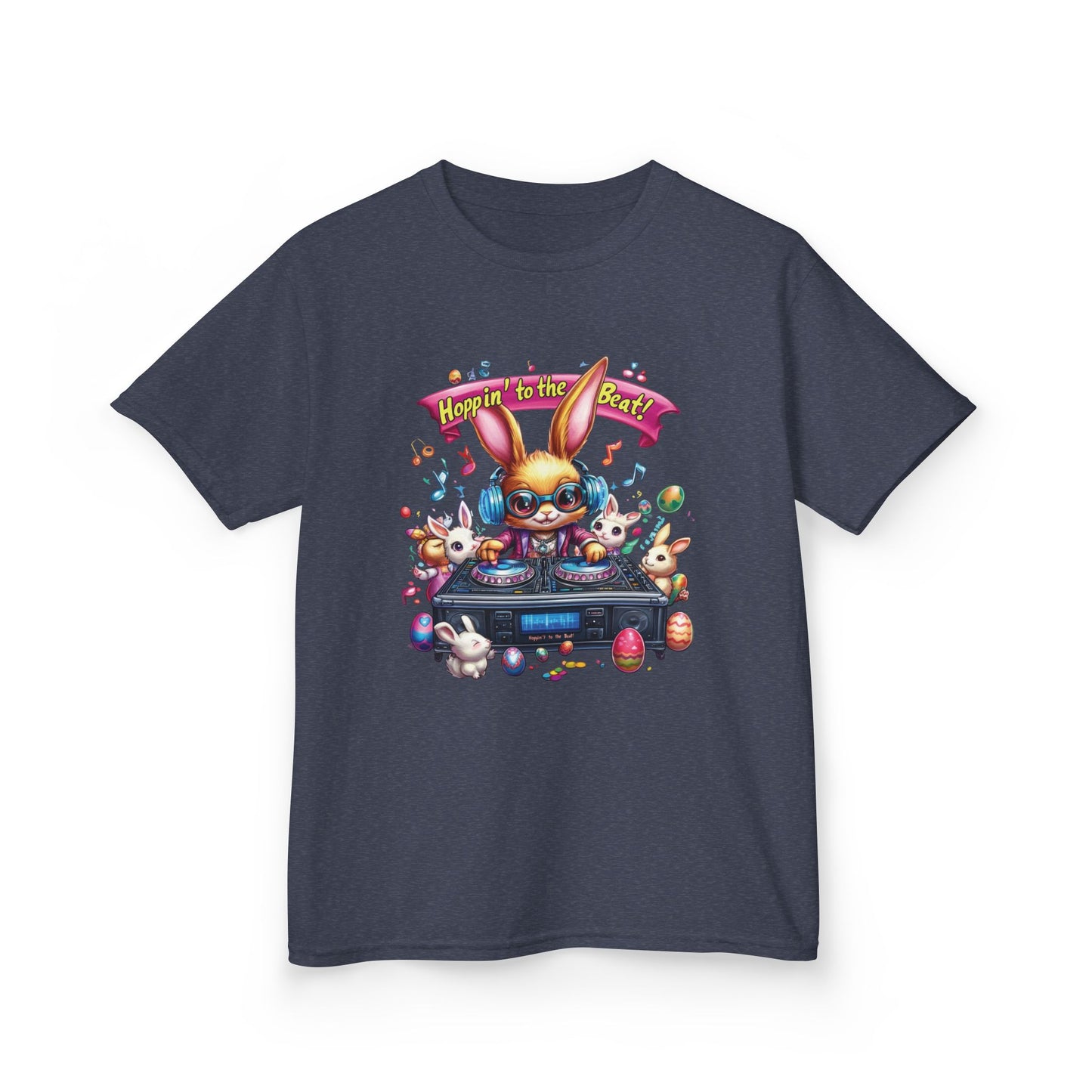 Kids Easter DJ Bunny T-Shirt Fun - Music Themed Spring Tee, Hoppin to the Beat Design, Colorful Holiday Shirt for Boys and Girls