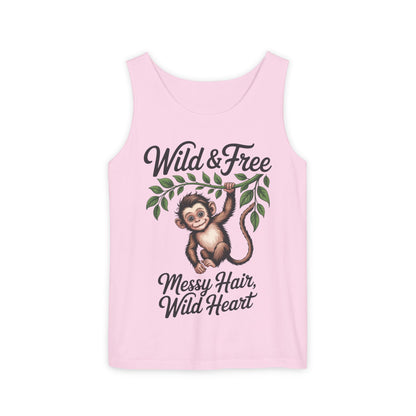 Wild & Free Monkey Tank Top, Messy Hair Wild Heart Womens Tank, Cute Jungle Animal Shirt, Boho Adventure Tank, Fun Nature Lover Gift