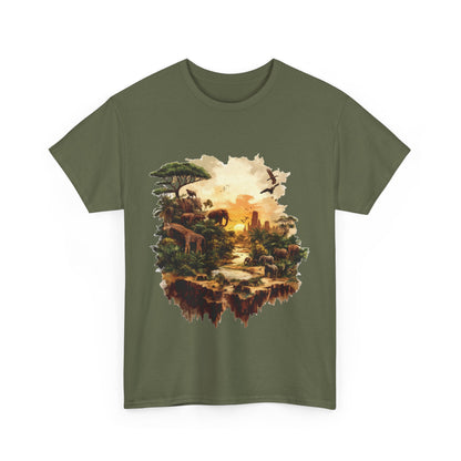 Safari Sunset Animal Print T-Shirt, Jungle Wildlife Graphic Tee , African Nature Unisex Heavy Cotton Shirt, Gift for Nature Lovers