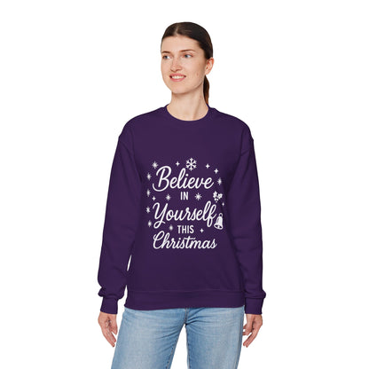 Women's Believe in the Magic Christmas Sweatshirt, Cozy Holiday Santa Hat Pullover, Women's Heavy Blend™ Crewneck Sweatshirt