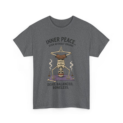 Inner Peace Skeleton Yoga Unisex Tee, Dark Humor Meditation Shirt, Gift for Mindfulness Lovers, Yoga Shirt, Peaceful Vibes