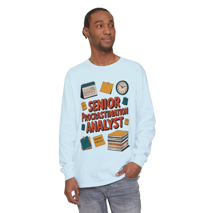 Senior Procrastination Analyst Long Sleeve Tee, Funny Work Shirt,Gift for Analysts, Office Humor, Meme Long Sleeve, Motivation Humor Apparel