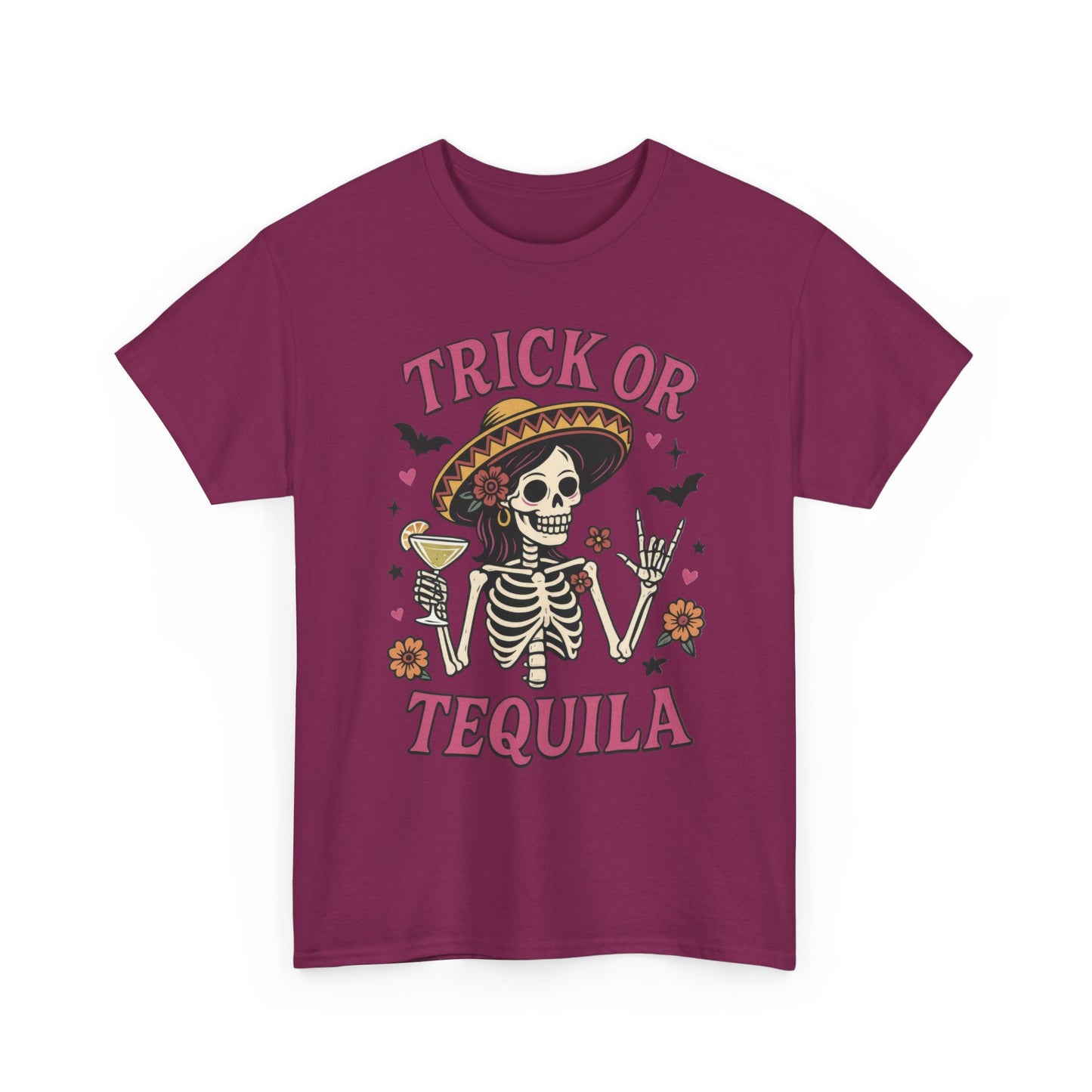 Trick or Tequila Women's T-Shirt, Funny Halloween Skeleton Drinking Shirt, Party Graphic Tee