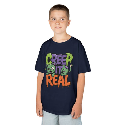 Creep It Real Kids Halloween Shirt, Cute Zombie Cat Graffiti Style T-Shirt for Boys & Girls