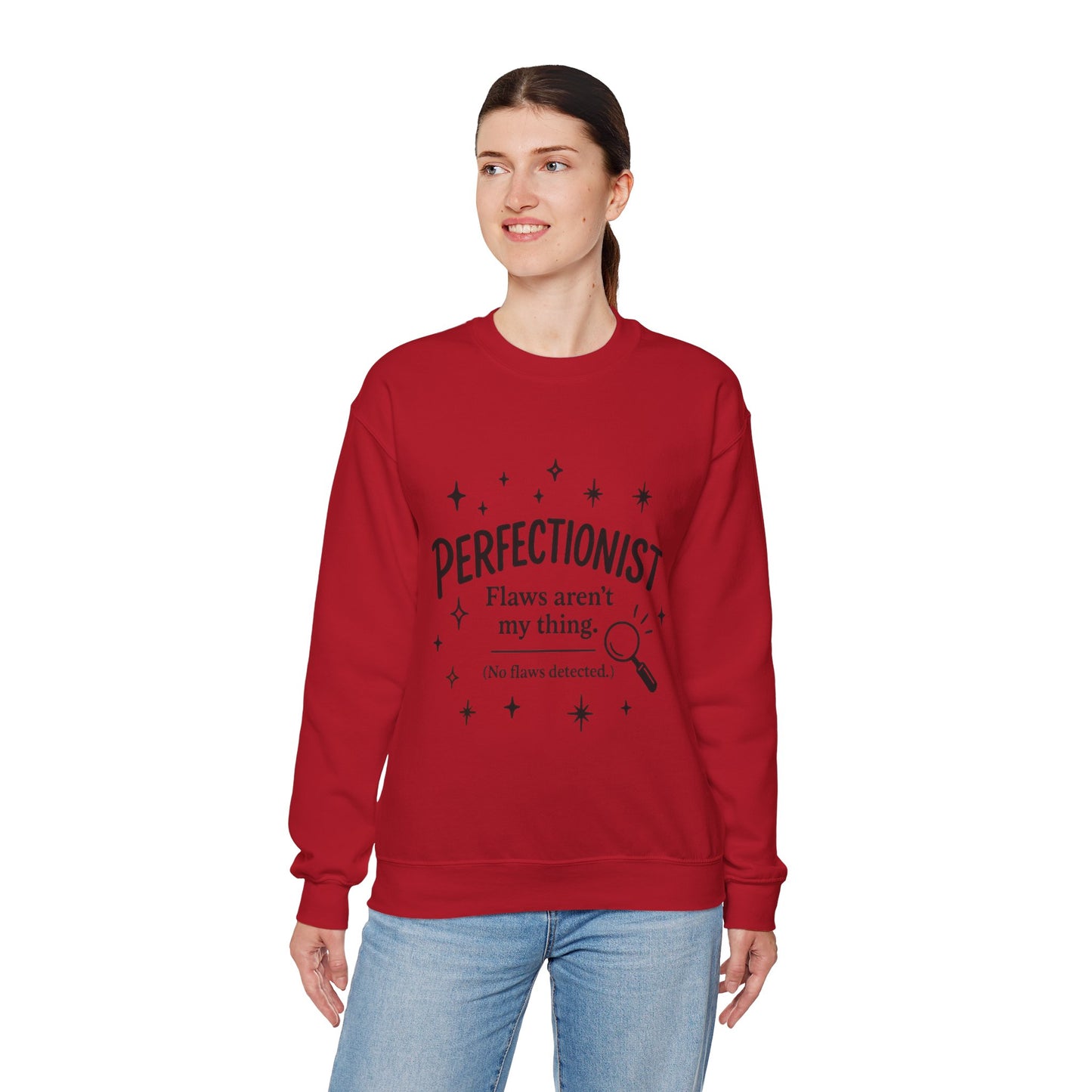 Womens Perfectionist Sweatshirt, Funny Clean Design with Stars, No Flaws Detected Quote Pullover, Minimalist Cozy Gift for Her