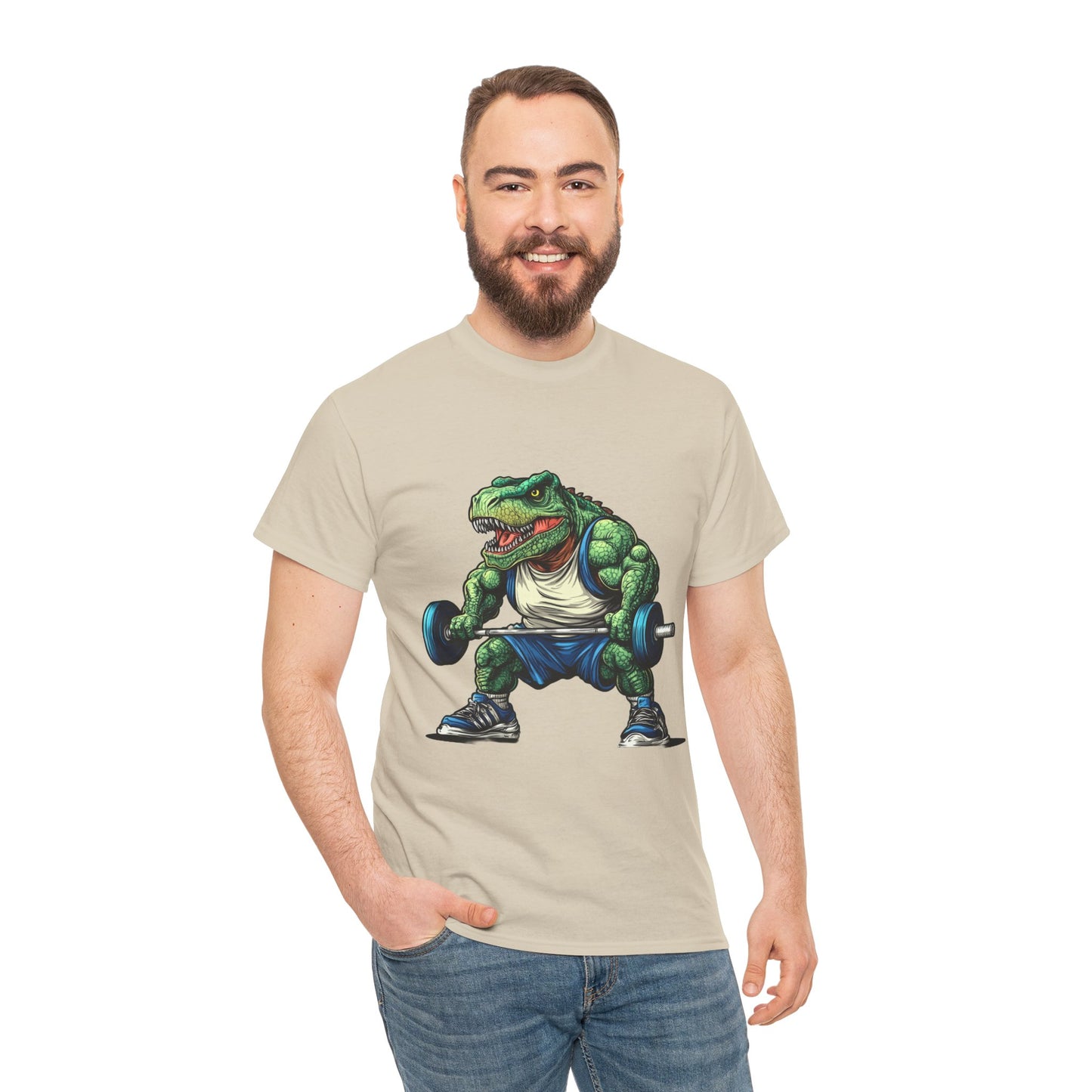 Dino Gym Tee, Muscle T-Rex Gym T-Shirt, Funny Men's Heavy Cotton T-Shirt,Fitness Gift for Gym Lovers, Cute Dinosaur Tee