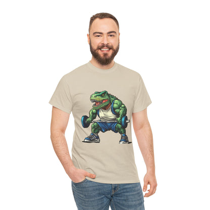 Dino Gym Tee, Muscle T-Rex Gym T-Shirt, Funny Men's Heavy Cotton T-Shirt,Fitness Gift for Gym Lovers, Cute Dinosaur Tee