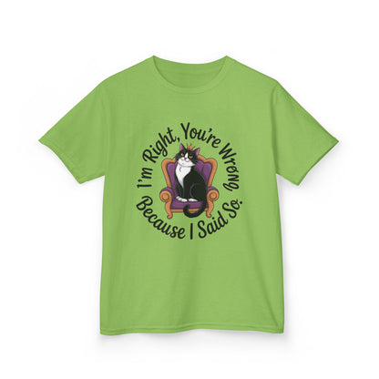 Girls Funny Sassy Cat T-Shirt - I'm Right You're Wrong, Cute Gift for Cat Lovers, Humor Tee for Teens, Birthday Gift,Tee for Confident Teens