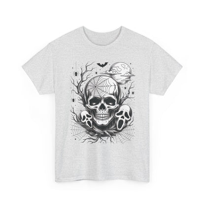 Men's Gothic Skull T-Shirt, Halloween Graphic Tee, Spider Web & Moon Horror Shirt, Spooky Skull Graphic Top for Him