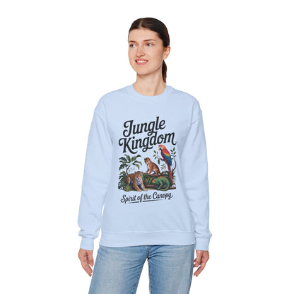 Jungle Kingdom Womens Sweatshirt, Cozy Jungle Crewneck, Nature Lover Gift, Wildlife Artwork, Eco-Conscious Apparel, Animal Enthusiast Clothing