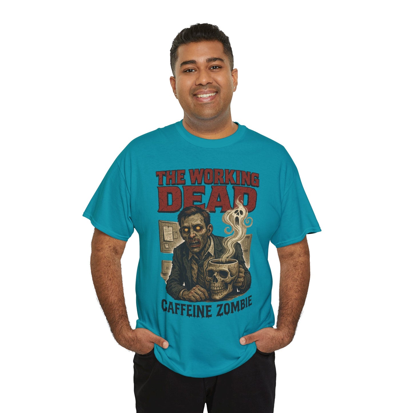 The Working Dead Men's Funny Zombie Work T-Shirt, Office Humor Tee, Halloween Office Tee, Coffee Zombie Shirt