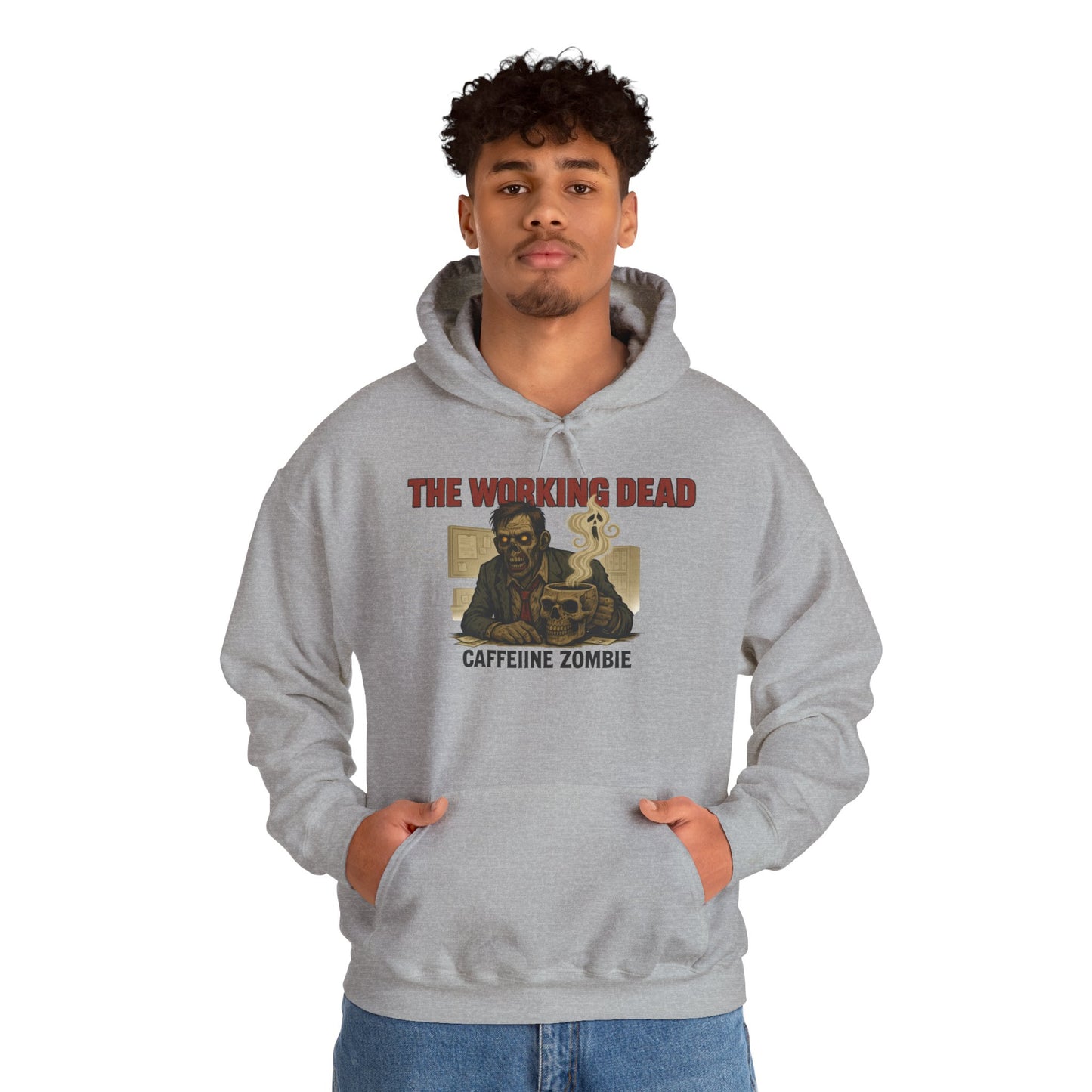 The Working Dead Men's Zombie Hoodie, Funny Office Meeting Sweatshirt, Halloween Zombie Top, Coffee Zombie Hoodie, Halloween Work Top