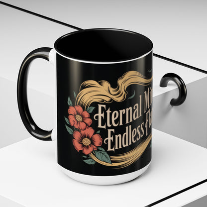 Eternal Mind Endless Flame Mug, Gothic Skull - Floral Coffee Cup, Dark Romantic Gift for Halloween or Everyday Use, Coffee Mug (11, 15oz)