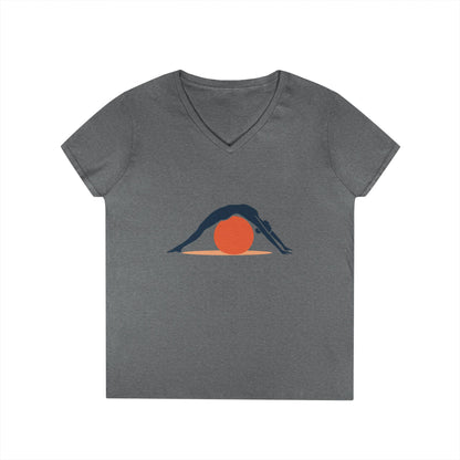 Ladies' V-Neck T-Shirt, Womens Pilates T-Shirt, Yoga Fitness Graphic Tee, Workout Gym Activewear Top