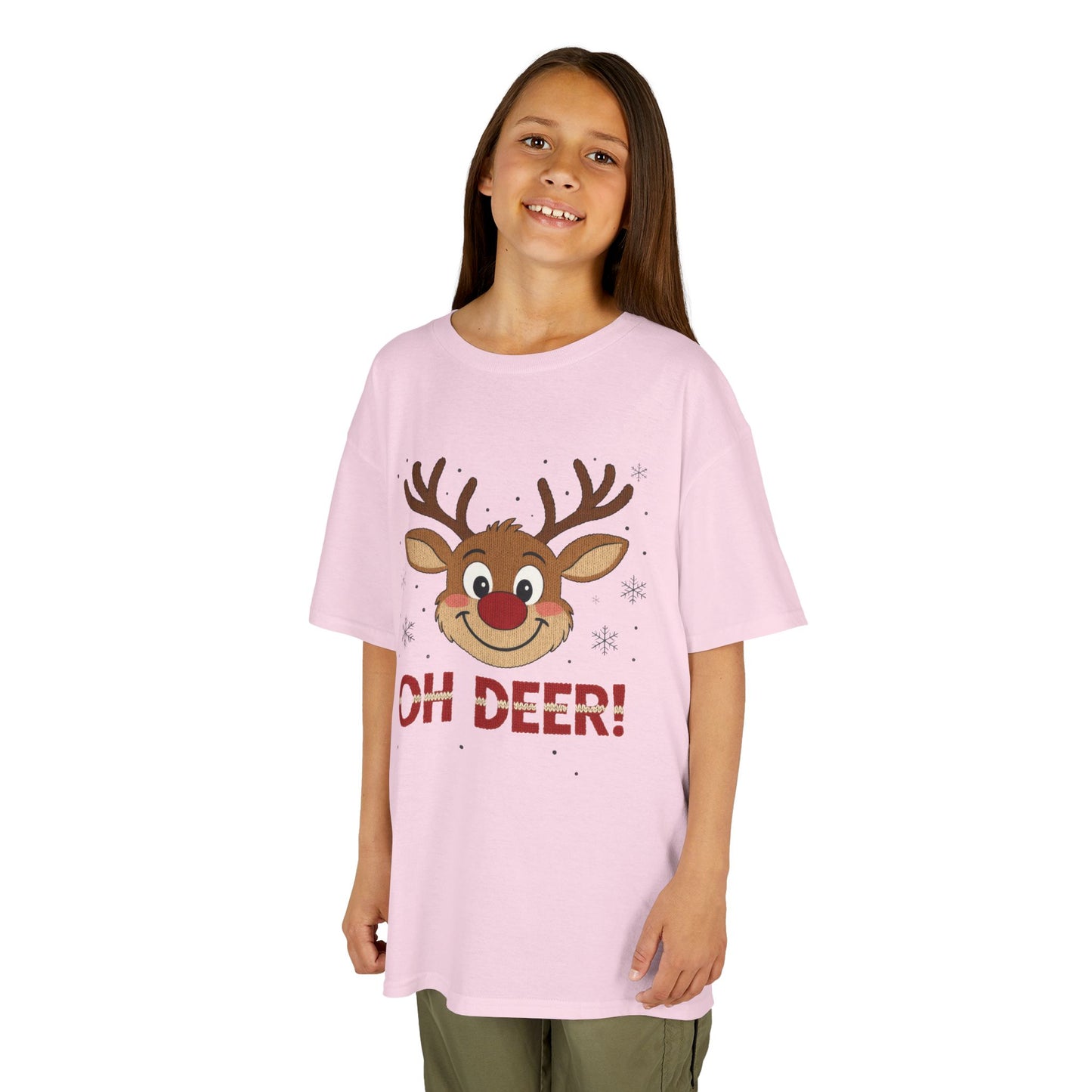 Girls Oh Deer Christmas T-Shirt, Cute Reindeer Kids Holiday Tee