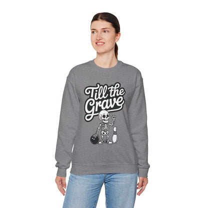 Funny Skeleton Bowling Sweatshirt, Womens Crewneck, Halloween Gift, Casual Wear, Till the Grave Sweatshirt, Bowling Lover Apparel