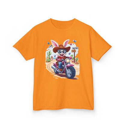 Biker Bunny Kids Tee - Fun Easter Shirt for Boys & Girls, Cute Spring Outfit with Motorcycle Rabbit Heavy Cotton Toddler T-Shirt Bunny Rider