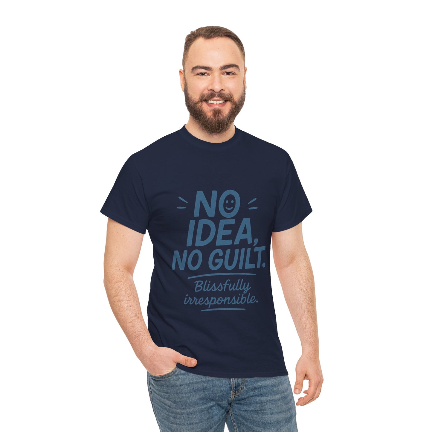 Funny No Idea Mens T-Shirt, No Guilt Blissfully Irresponsible Quote, Casual Relaxed Fit Tee, Humor Gift for Him, Humorous T-Shirt