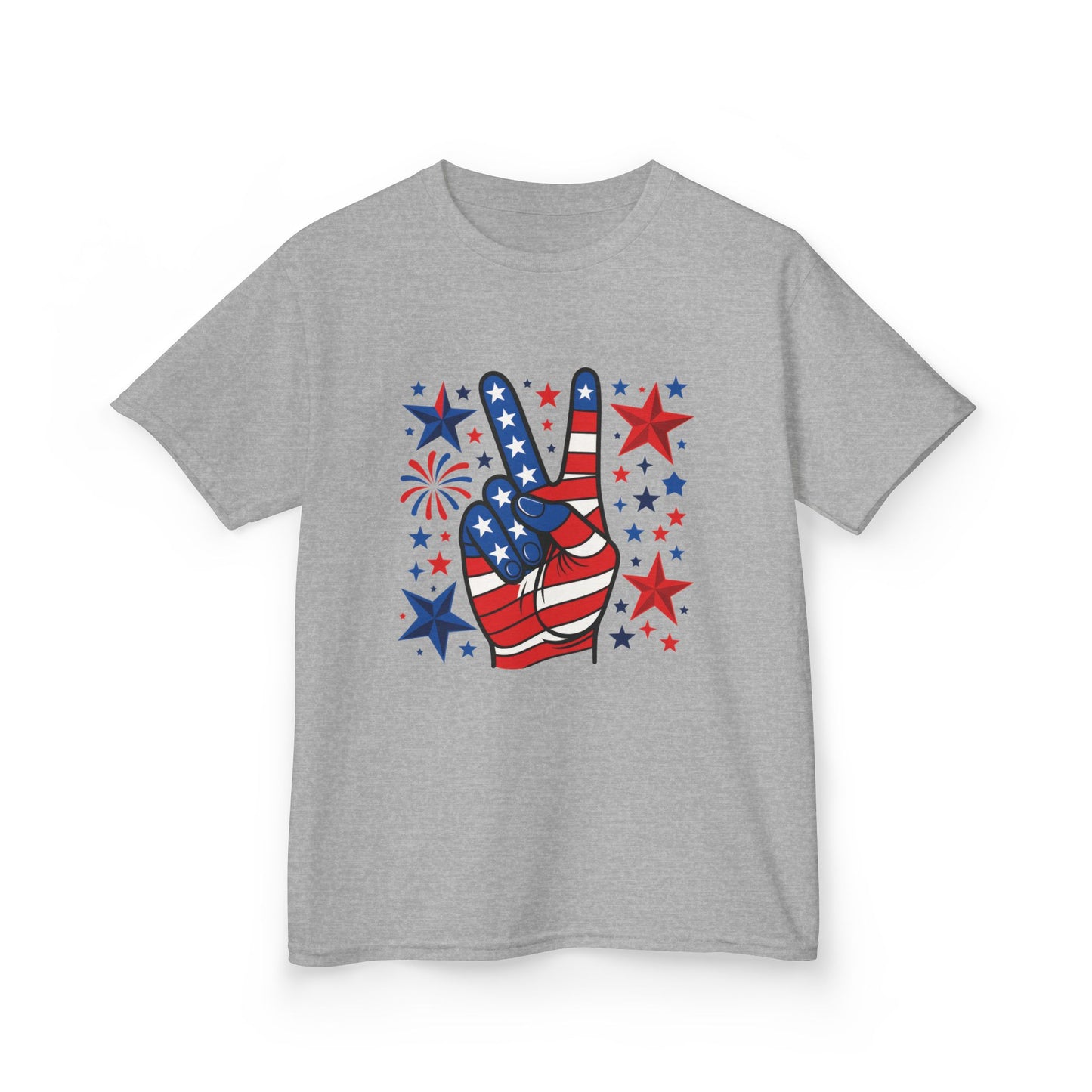 Kids Peace Sign Tee, Patriotic Children's T-Shirt, Americana Style Tee, July 4th Outfit, Independence Day Gift, Star-Spangled Shirt