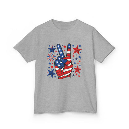 Kids Peace Sign Tee, Patriotic Children's T-Shirt, Americana Style Tee, July 4th Outfit, Independence Day Gift, Star-Spangled Shirt