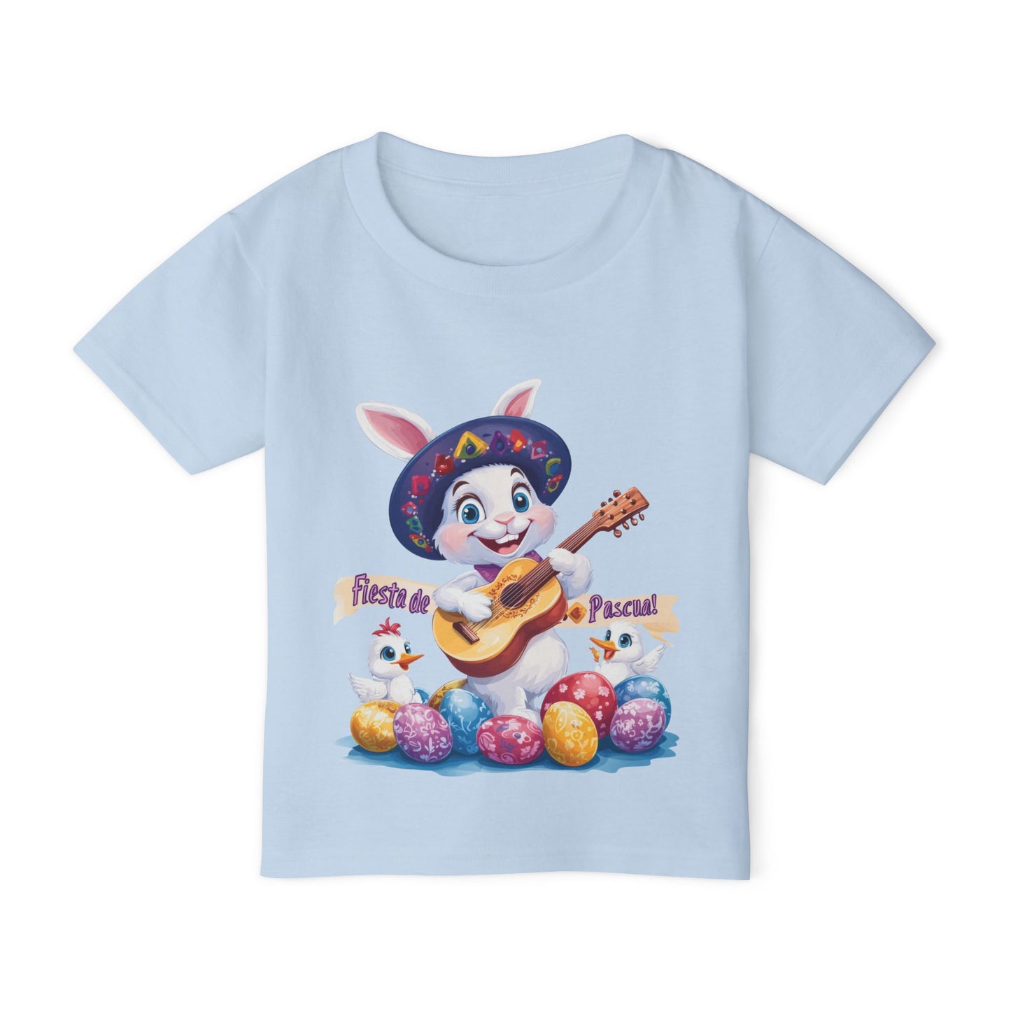 Fiesta de Pascual Toddler T-Shirt, Easter Bunny Shirt, Spring Holiday Kids Top, Adorable Gift for Toddlers, Mexican Bunny Shirt with Guitar