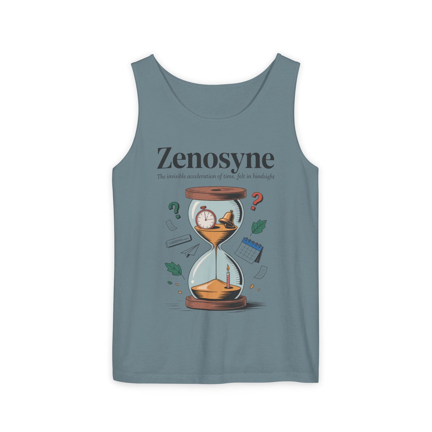 Zenosyne Tank Top, Unisex Garment-Dyed Tee, Time Awareness Gift, Casual Summer Wear, Philosophy Shirt, Unique Everyday Apparel