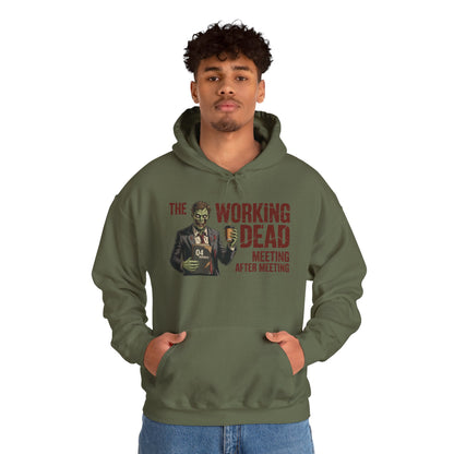 The Working Dead Men's Zombie Hoodie, Funny Office Meeting Sweatshirt, Men's Heavy Blend™ Hooded Sweatshirt, Halloween Work Humor Zombie top