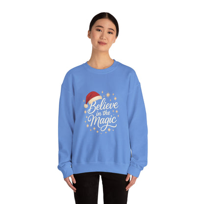 Believe in the Magic Women's Christmas Shirt, Santa Hat Holiday Cozy Sweatshirt, Women's Heavy Blend™ Crewneck Sweatshirt