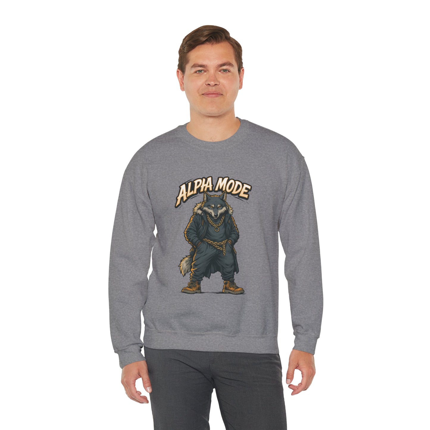 Alpha Mode Wolf Crewneck Sweatshirt, Mens Streetwear Pullover, Hip Hop Savage Wolf Sweater, Alpha Male Graphic Crewneck, Urban Wolf Gift