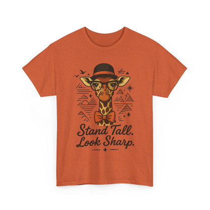 Hipster Giraffe T-Shirt with Hat and Glasses, Whimsical Giraffe Tee, Fun Gift, Cute Graphic Shirt, Unisex Heavy Cotton Tee