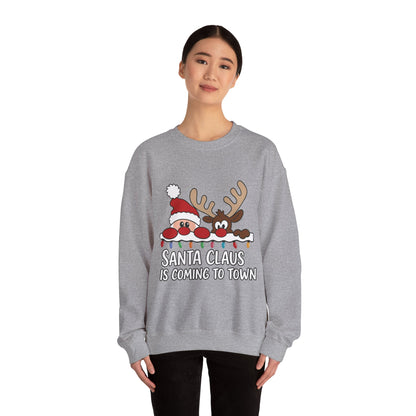 Santa Claus Is Coming to Town Women's Christmas Sweatshirt, Cute Santa - Reindeer Holiday Jumper