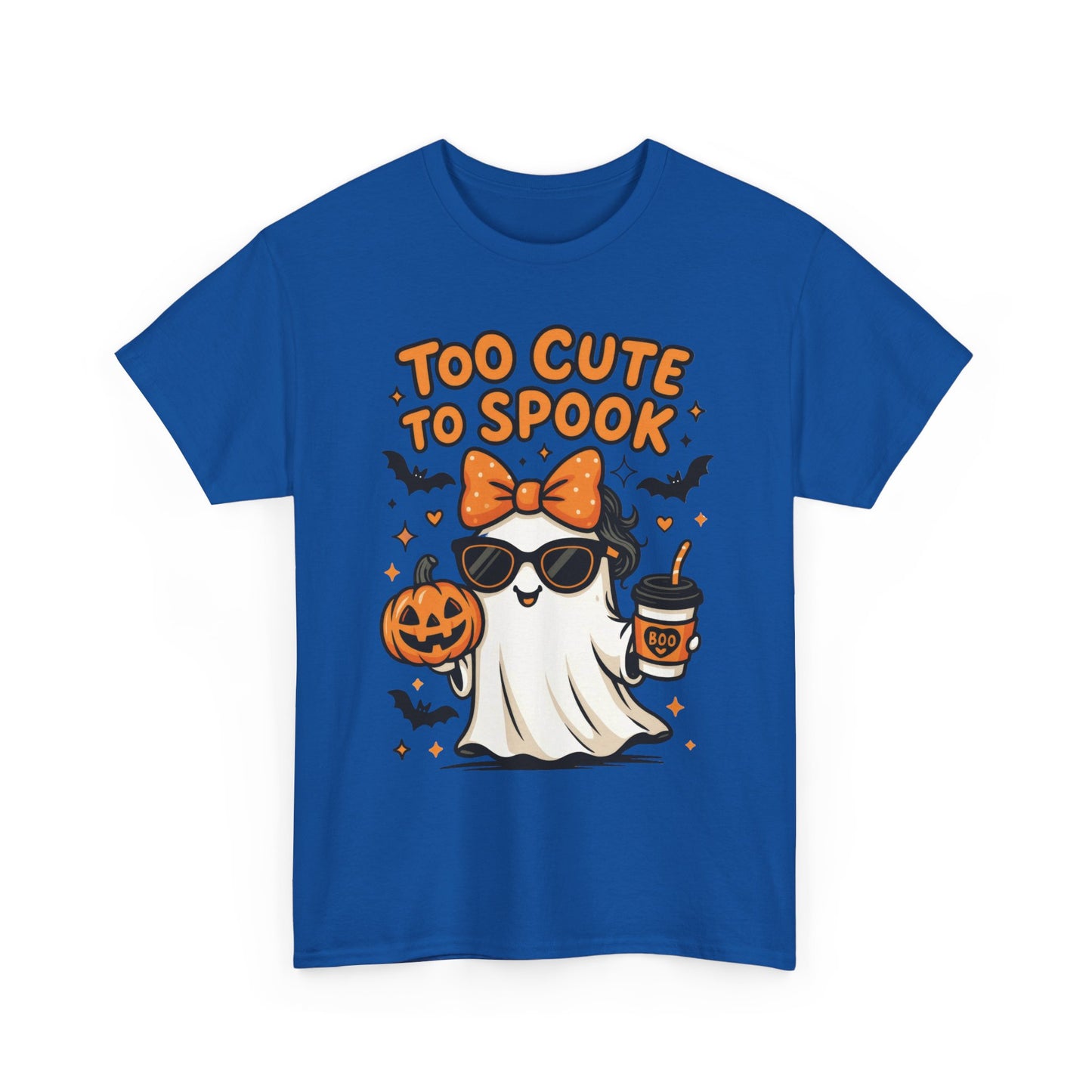 Too Cute To Spook Women's T-Shirt, Cute Ghost Pumpkin Coffee Halloween Graphic Tee