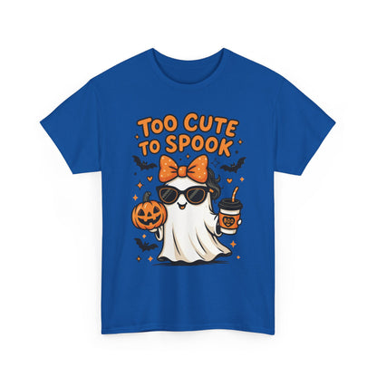Too Cute To Spook Women's T-Shirt, Cute Ghost Pumpkin Coffee Halloween Graphic Tee
