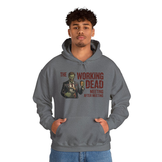 The Working Dead Men's Zombie Hoodie, Funny Office Meeting Sweatshirt, Men's Heavy Blend™ Hooded Sweatshirt, Halloween Work Humor Zombie top