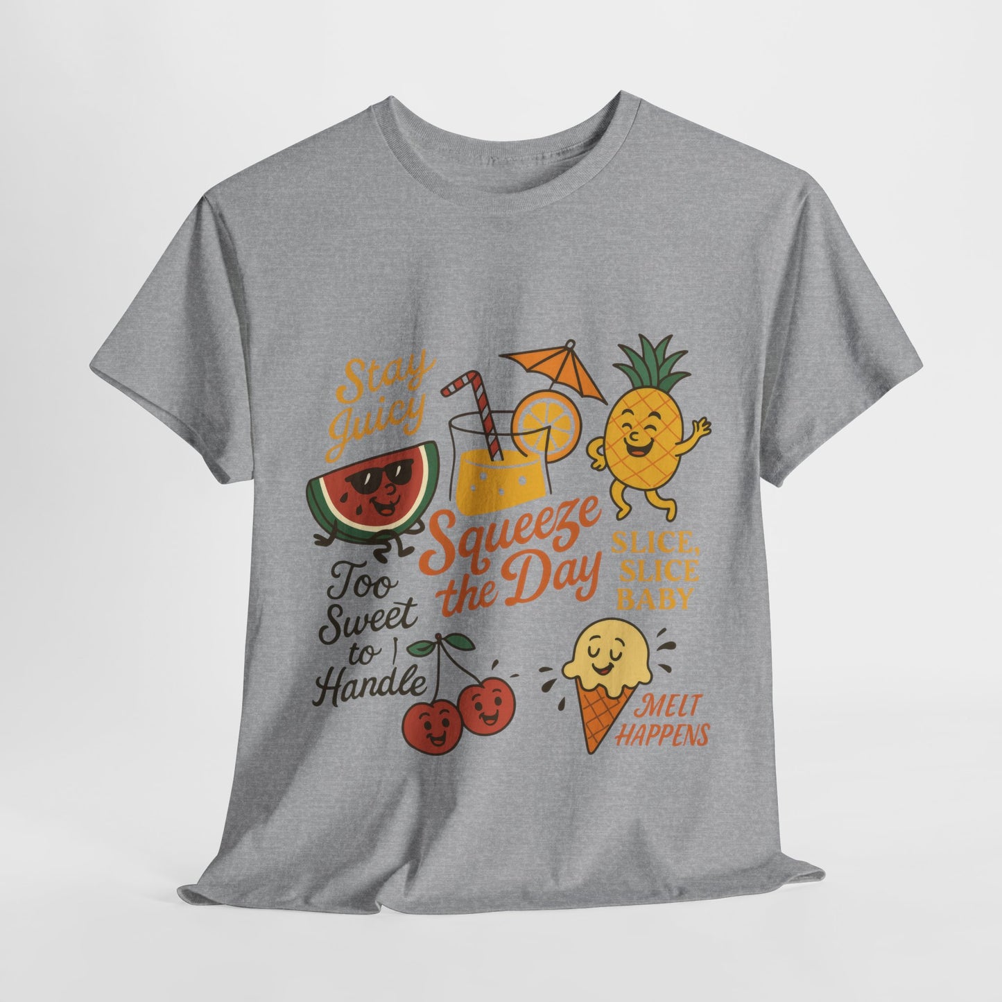 Cute Fruit Pun T-Shirt for Women, Summer Graphic Tee, Kawaii Watermelon Pineapple Ice Cream Design, Squeeze the Day Shirt, Stay Juicy Top