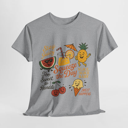 Cute Fruit Pun T-Shirt for Women, Summer Graphic Tee, Kawaii Watermelon Pineapple Ice Cream Design, Squeeze the Day Shirt, Stay Juicy Top