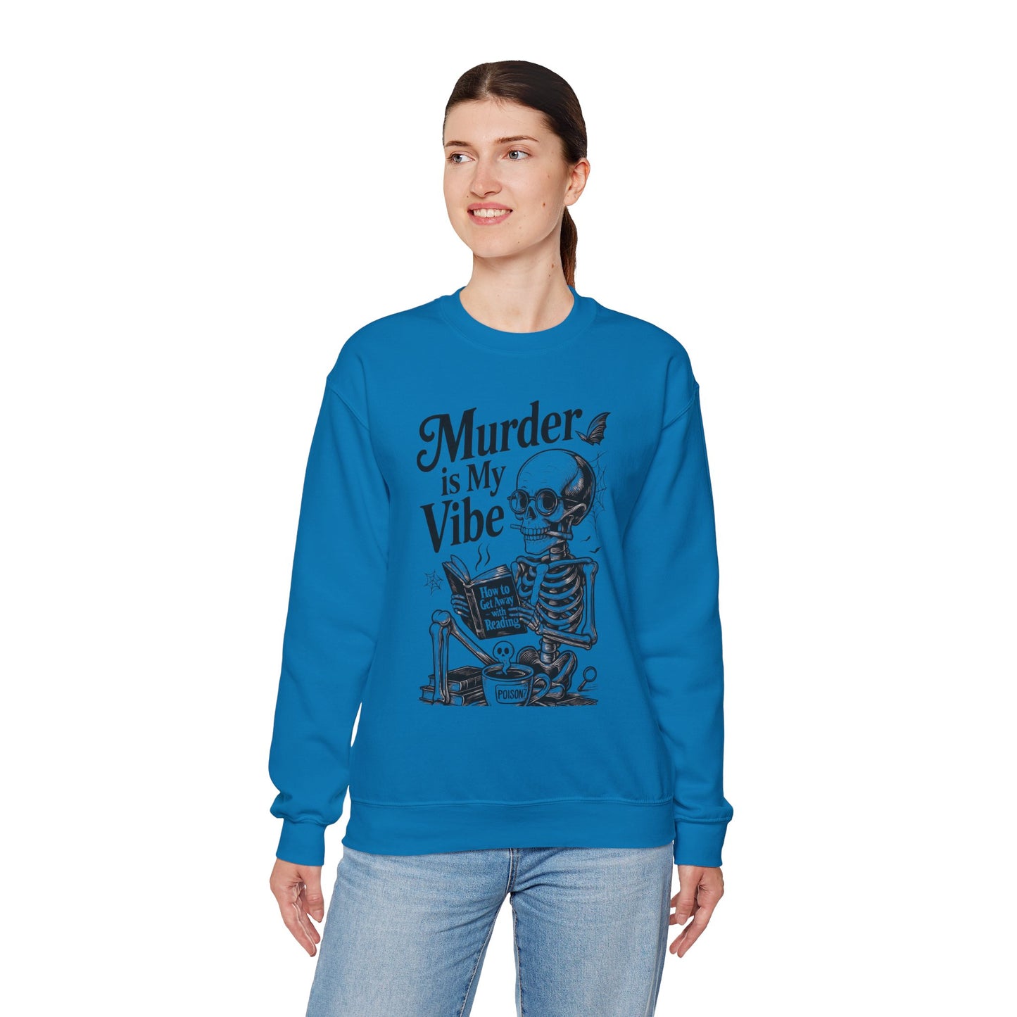 Womens Murder is My Vibe Crewneck Sweatshirt, Cozy Gift for Halloween, Unique Sweatshirt, Skull Graphic, Fall Fashion, Unisex Pullover