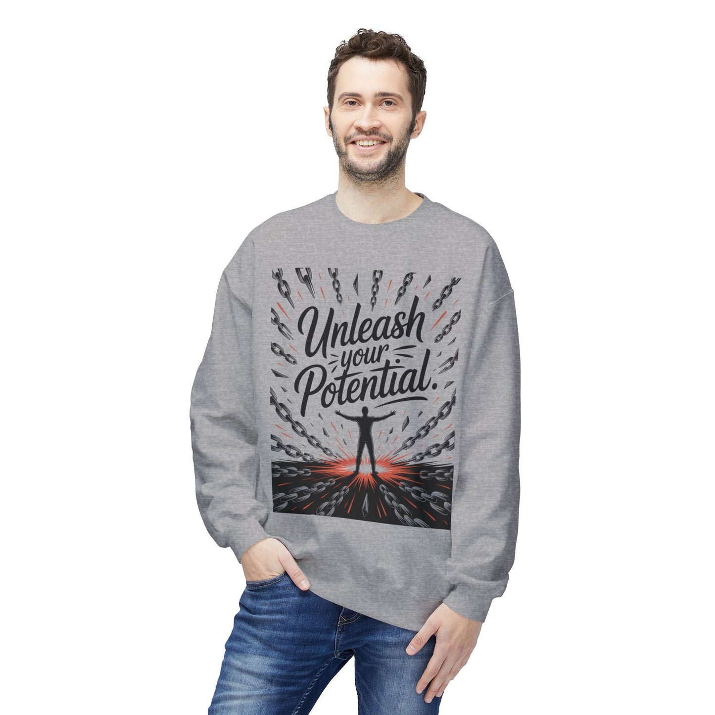 Unleash Your Potential Men's Sweatshirt, Motivational Crewneck, Inspirational Gift For Men, Gift for Graduates, Personal Growth Apparel
