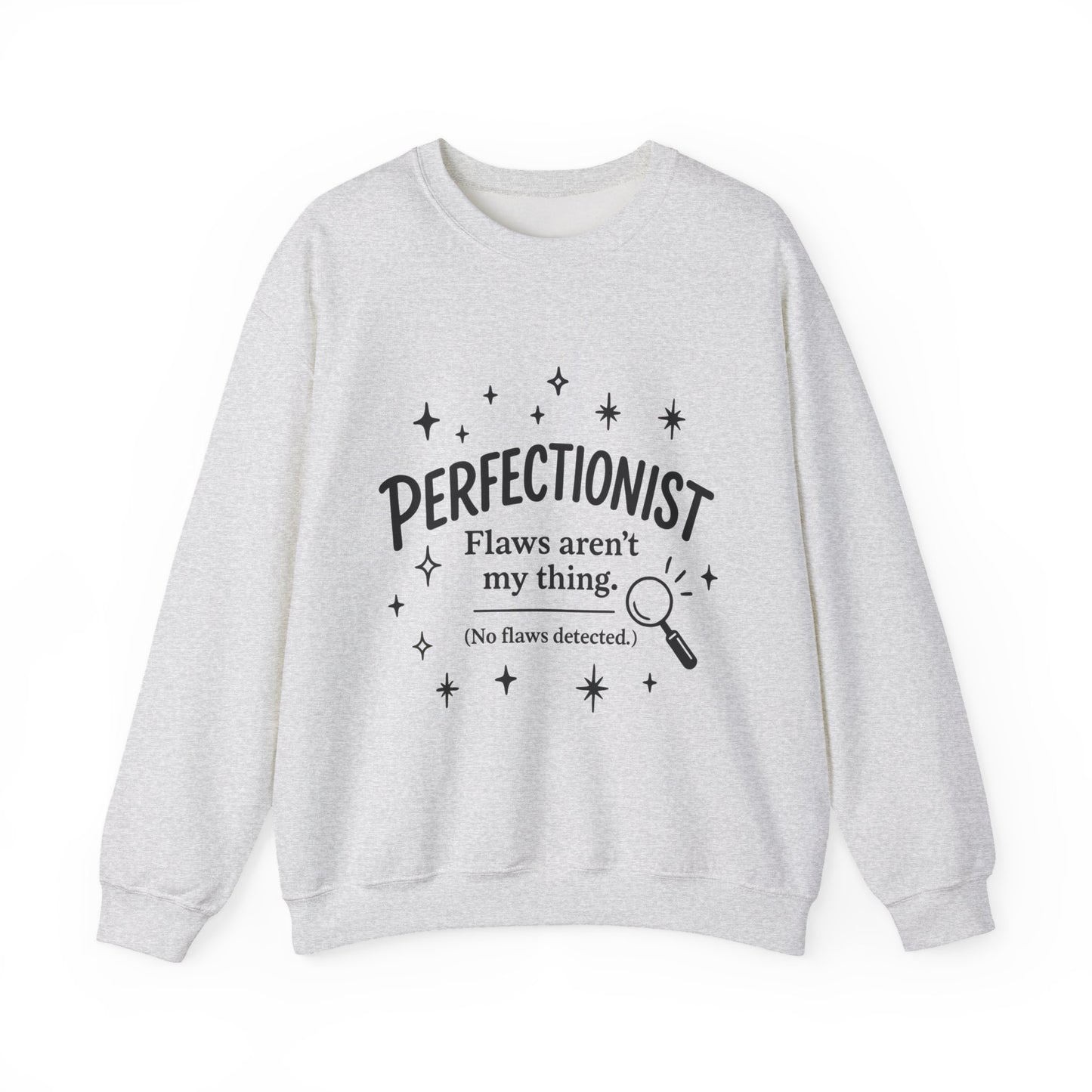 Womens Perfectionist Sweatshirt, Funny Clean Design with Stars, No Flaws Detected Quote Pullover, Minimalist Cozy Gift for Her