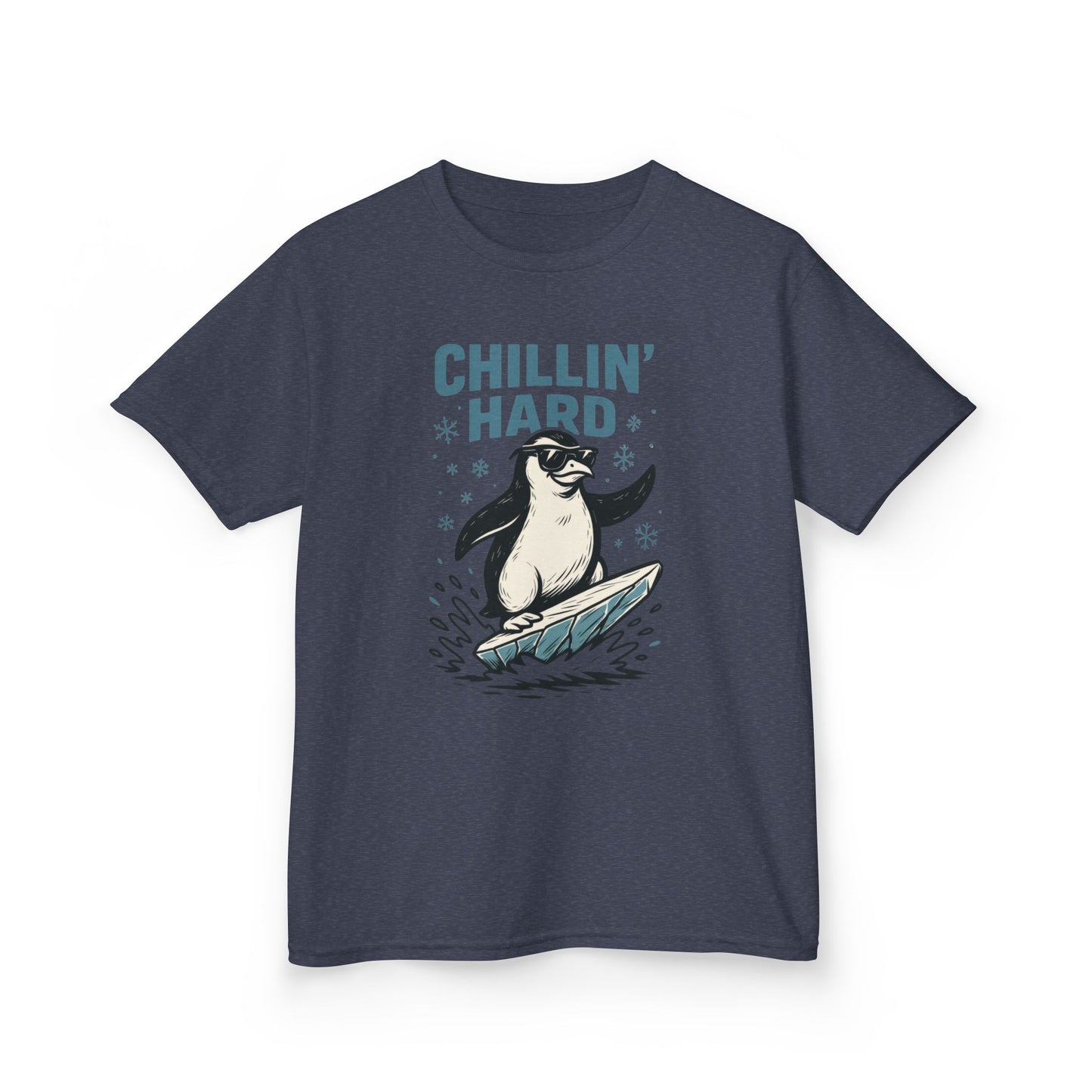 Kids Heavy Cotton™ Tee, Kids Chillin Hard Penguin T-Shirt, Funny Cool Animal Graphic Tee for Children
