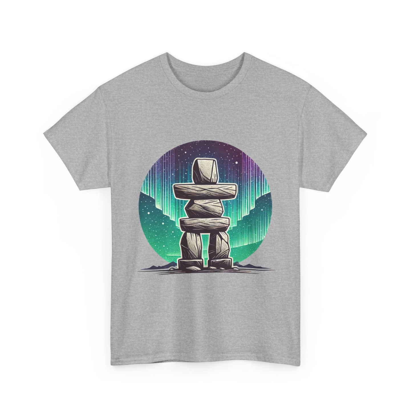 Aurora Stone Inukshuk Tee, Northern Lights Inukshuk T-Shirt,  Arctic Stone Stack Aurora Graphic Tee, Canada Inuit Symbol Shirt