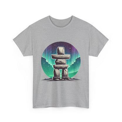 Aurora Stone Inukshuk Tee, Northern Lights Inukshuk T-Shirt,  Arctic Stone Stack Aurora Graphic Tee, Canada Inuit Symbol Shirt