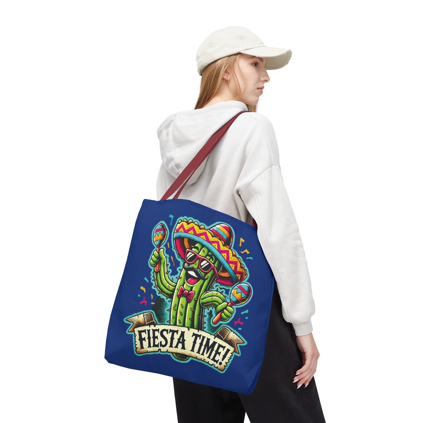 Fiesta Time Cactus Tote Bag, Funny Mexican Party Gift, Sombrero Maracas Print, Cinco de Mayo Bag, Summer Festival Tote, Beach Bag, Shopping